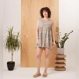 NWT Known Supply 100% Organic Cotton Patchwork Boho Misty Mini Dress W Pockets M